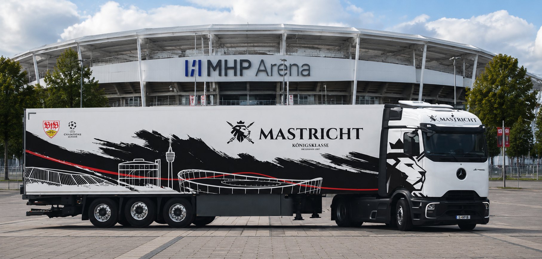 Mastricht-Sattelzug vor der MHP Arena, Stuttgart